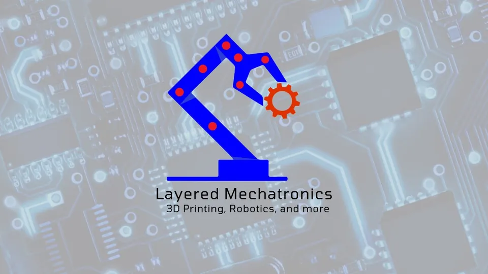 The Layered Mechatronics logo: a blue robot arm over a circuit-board background.